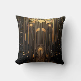 Art Deco Gold Rain Egyptian Art Black 15 x 15 クッション
