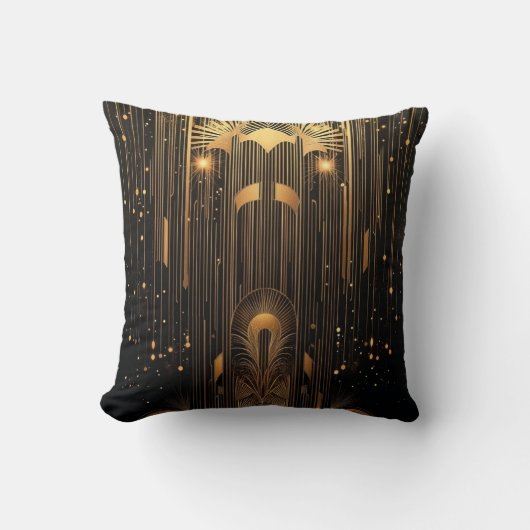 Art Deco Gold Rain Egyptian Art Black 15 x 15 クッション (正面)