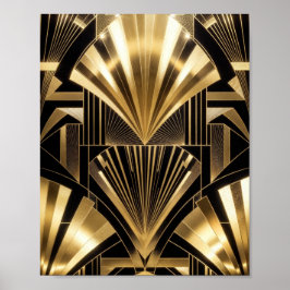 Art Deco Gold Sunburst Black Gold Geometric Luxury ポスター