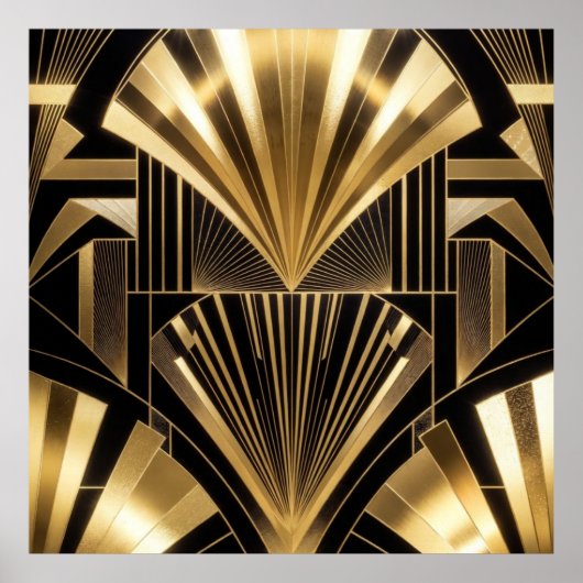 Art Deco Gold Sunburst Black Gold Geometric Luxury ポスター (正面)