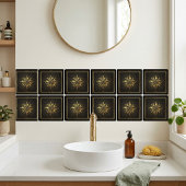 Art Deco Gold Sunburst Compass Graphic Black タイル