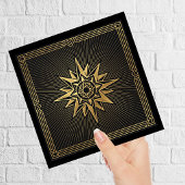 Art Deco Gold Sunburst Compass Graphic Black タイル