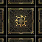 Art Deco Gold Sunburst Compass Graphic Black タイル