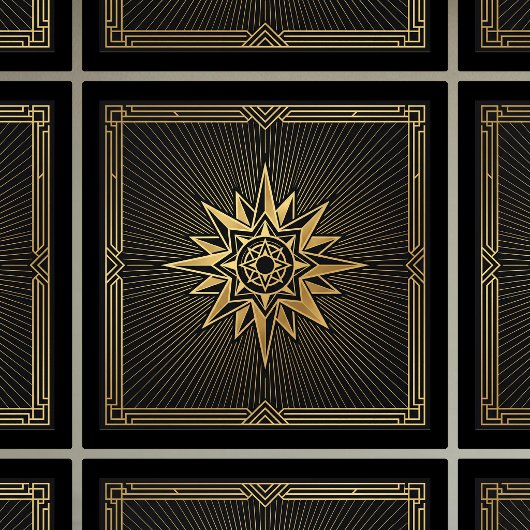 Art Deco Gold Sunburst Compass Graphic Black タイル