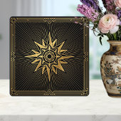 Art Deco Gold Sunburst Compass Graphic Black   タイル