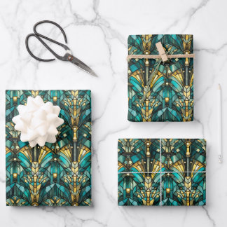 Art Deco Gold & Teal Wrapping Paper Flat Sheets ラッピングペーパーシート