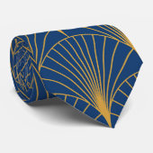 Art Deco Golden Geometric Fans on Navy Blue  ネクタイ (ロール)