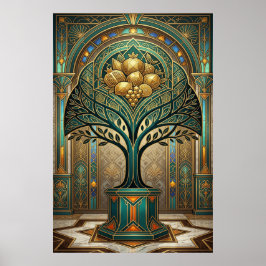 Art Deco Golden Harvest Fruit Tree Gold Teal Poste ポスター