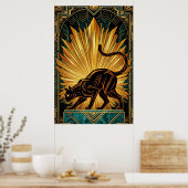 Art Deco Golden Radiance Black Cat Wall Art ポスター (キッチン)