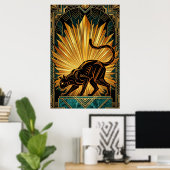 Art Deco Golden Radiance Black Cat Wall Art ポスター (ホームオフィス)
