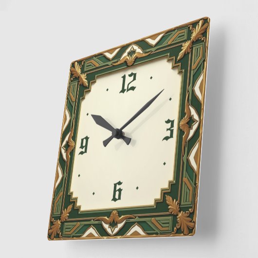 Art Deco Green スクエア壁時計 (傾斜)