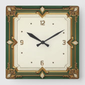 Art Deco Green スクエア壁時計 (正面)