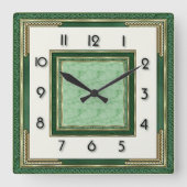 Art Deco Green スクエア壁時計 (正面)