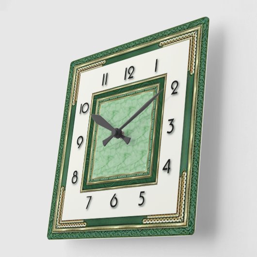 Art Deco Green スクエア壁時計 (傾斜)