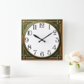 Art Deco Green スクエア壁時計 (ホーム)