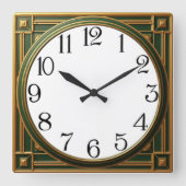 Art Deco Green スクエア壁時計 (正面)