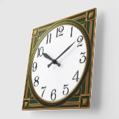 Art Deco Green スクエア壁時計 (傾斜)