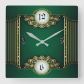 Art Deco Green スクエア壁時計 (正面)