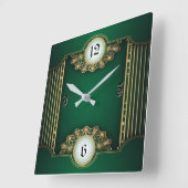 Art Deco Green スクエア壁時計 (傾斜)