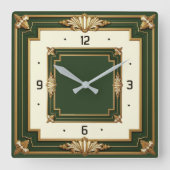 Art Deco Green スクエア壁時計 (正面)
