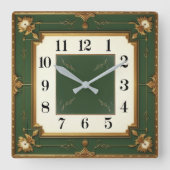 Art Deco Green スクエア壁時計 (正面)