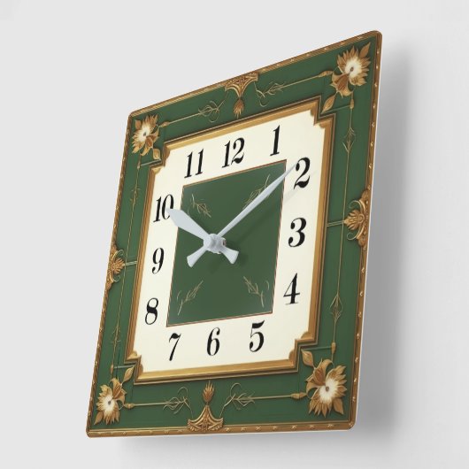 Art Deco Green スクエア壁時計 (傾斜)