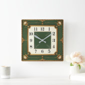 Art Deco Green スクエア壁時計 (ホーム)