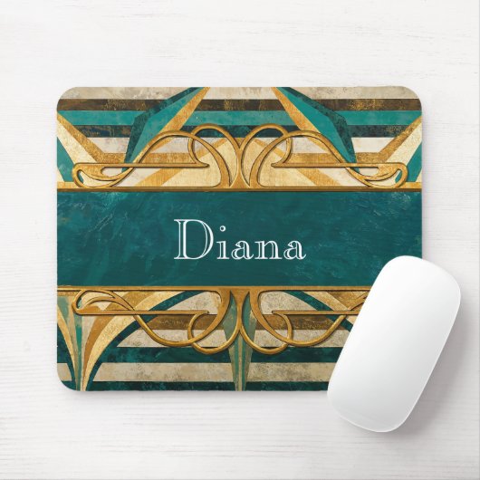 Art Deco Green and Gold Stripes Personalized マウスパッド (マウス)