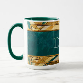 Art Deco Green and Gold Stripes Personalized マグカップ