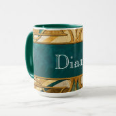 Art Deco Green and Gold Stripes Personalized マグカップ (正面左)