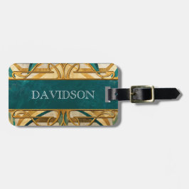 Art Deco Green and Gold Stripes Personalized ラゲッジタグ