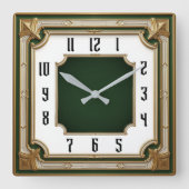 Art Deco Green Elegant スクエア壁時計 (正面)