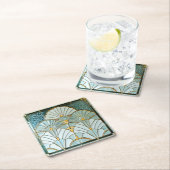 Art Deco Green Gold Elegant Fan Pattern スクエアペーパーコースター (インサイチュ)