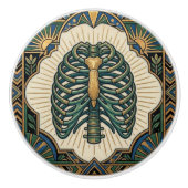 Art Deco Green Ribcage Skeleton Anatomical セラミックノブ (正面)
