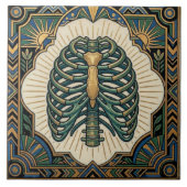 Art Deco Green Ribcage Skeleton Anatomical タイル (正面)