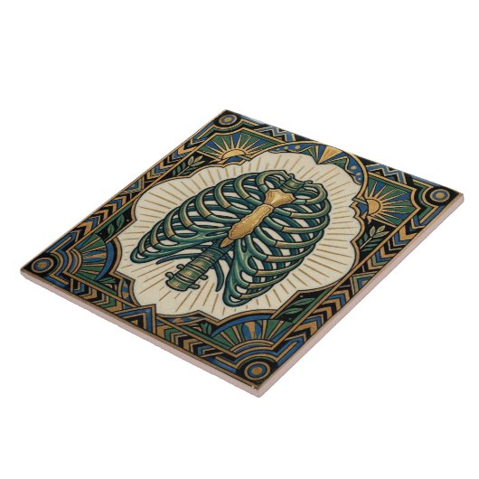 Art Deco Green Ribcage Skeleton Anatomical タイル (側面)