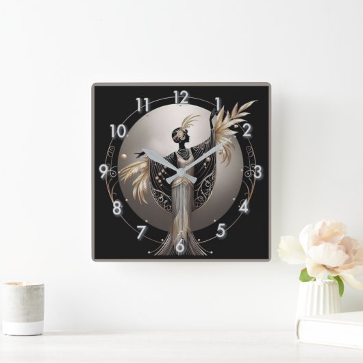 Art Deco Grey スクエア壁時計 (ホーム)