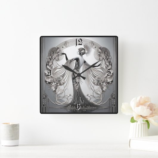 Art Deco Grey スクエア壁時計 (ホーム)