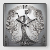 Art Deco Grey スクエア壁時計 (正面)