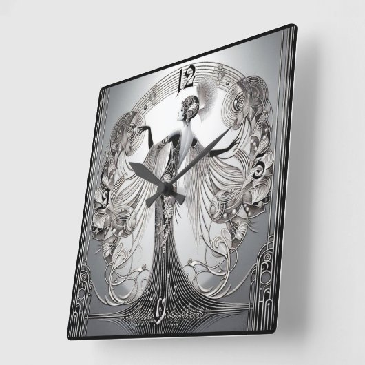 Art Deco Grey スクエア壁時計 (傾斜)