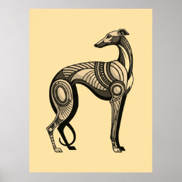 Art Deco Greyhound in Vintage Color Pallette ポスター