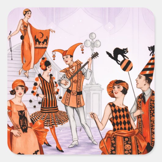 Art Deco Halloween Illustration – Vintage 1920s スクエアシール (正面)