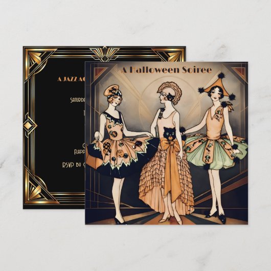 Art Deco Halloween Party Invitation | Vintage 1920 招待状 (正面/裏面)