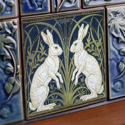Art Deco Hares Wall Decor Art Nouveau Rabbit タイル