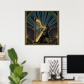 Art Deco Harpist Silhouette Poster Gold and Black  ポスター (ホームオフィス)
