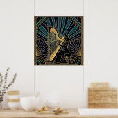 Art Deco Harpist Silhouette Poster Gold and Black  ポスター (キッチン)