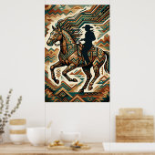 Art Deco Horse and Rider Poster - Geometric Wester ポスター (キッチン)