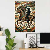 Art Deco Horse and Rider Poster - Geometric Wester ポスター (ホームオフィス)