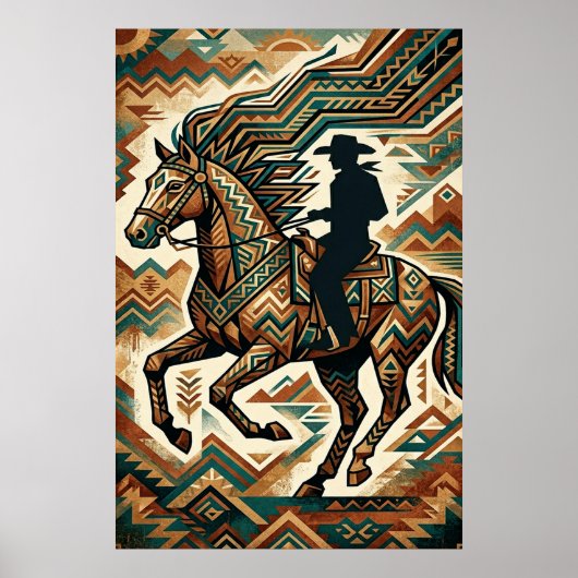 Art Deco Horse and Rider Poster - Geometric Wester ポスター (正面)