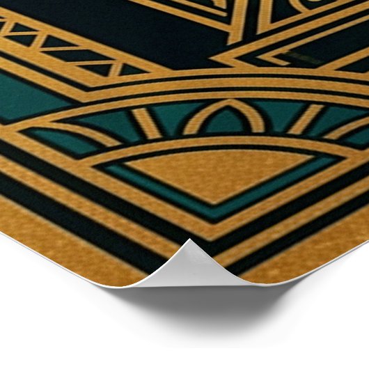 Art Deco Howling Wolf Golden Sunburst ポスター (角)